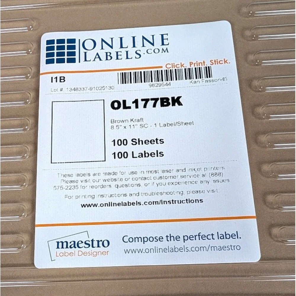 Online Labels OL177BK‎ Brown Kraft 8.5x11 Inch Labels 100 Sheets 100 Labels